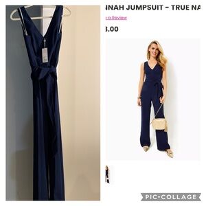 Lilly Pulitzer Janna Navy Jumpsuit with V-Neck and Tie Waist NWT